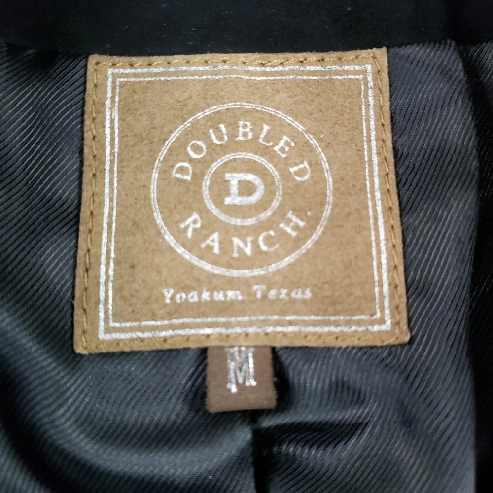 Double D Ranch Vest Women Medium Long Black Leather Beaded Removeable Fur‎ Trim